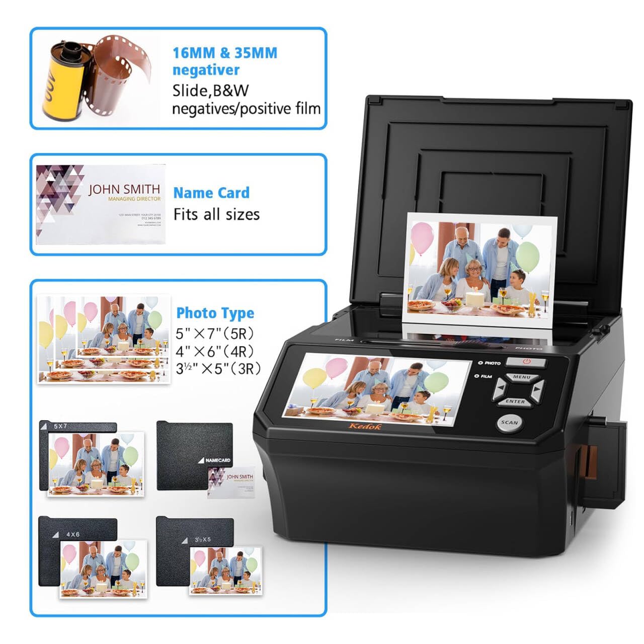 Digitaler Film- und Diascanner 5-Zoll-LCD 35mm 110mm 22MP JPEG 8GB SD-Karte