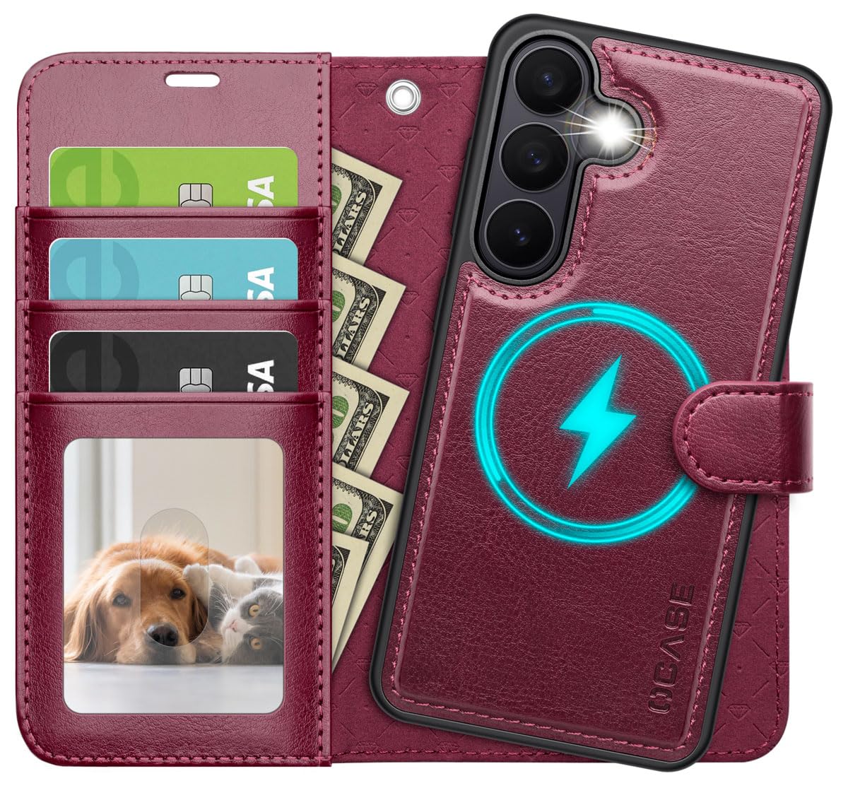 – OCASE for Samsung Galaxy S26 Case, Detachable 2 in 1 PU Leather Wallet Case with RFID Blocking, Wireless Charging, Card Holders, Kickstand, Shockproof Removable Phone Cover, Burgundy