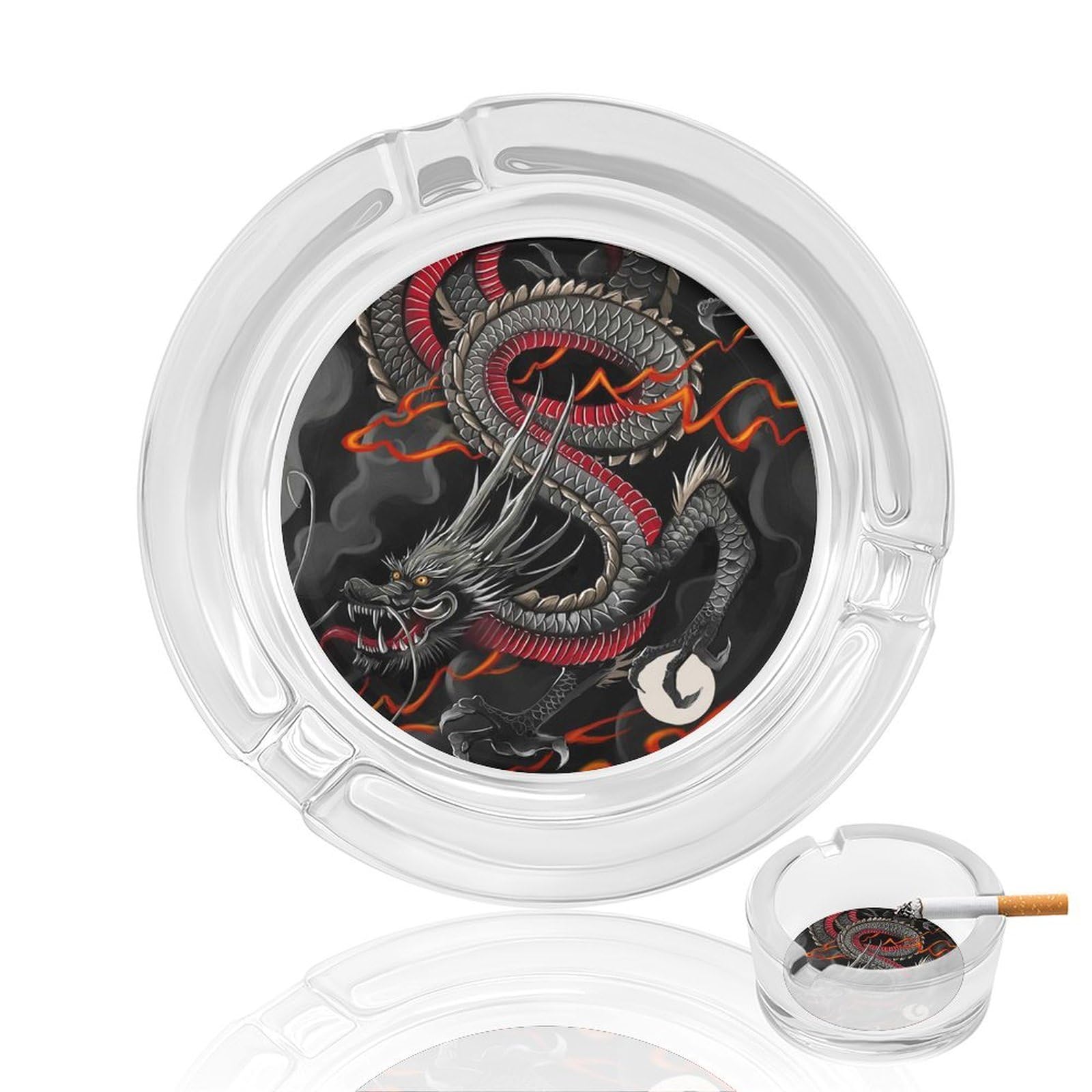 Nclqvjxzkhw Style Dragon Glass Ashtray Round Ash Tray Smoking Trays For Home Garden Outdoor