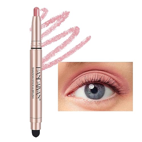 Sombra de ojos en barra crema con difuminador, lápiz de sombra de ojos impermeable, resistente a las arrugas, brillo de ojos mate y brillante,