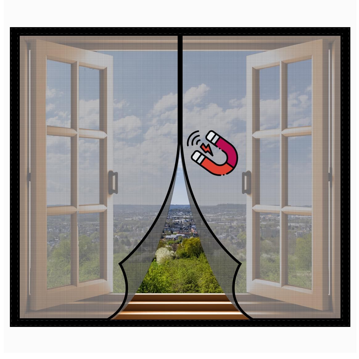 Classic Mosquito Net for Windows with Magnets|Pre-Stitched (Size: 150x150cm/Color: Black)|Premium 120GSM Polyester Mesh with Magnetic Closure, Self-Adhesive Hook Tape–DIY Install, Window Net for Home
