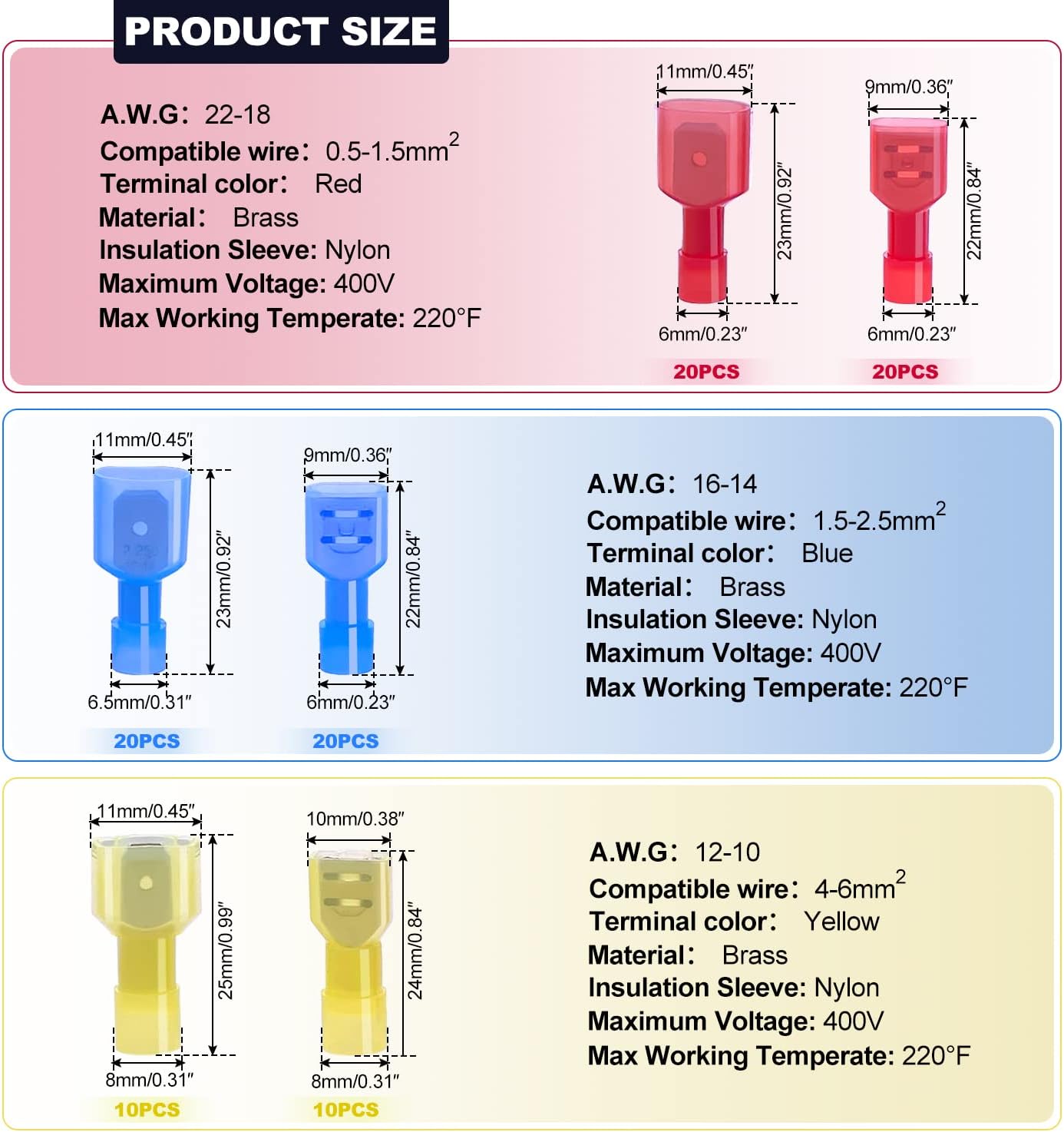Twidec/230PCS Heat Shrink Spade Connectors Kit 22-10 AWG Female and Male Spade Terminlas Quick Disconnect Connectors Fully Insulated Electrical Wire Crimp Connector