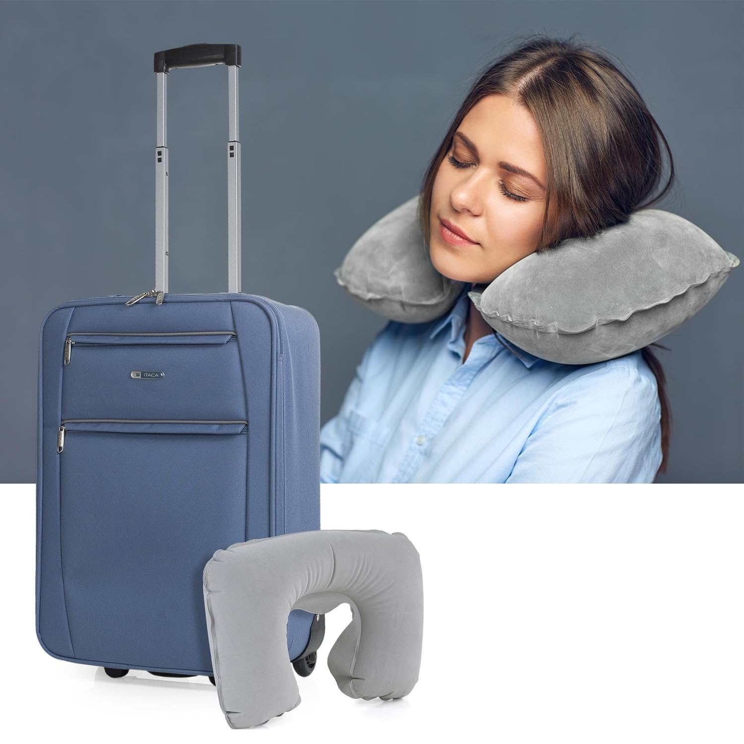 ITACA - Maletas De Viaje Cabina 55X40X20 Material EVA Ligero, Trolley con Ruedas Maleta De Mano para Avion Maleta Cabina Equipaje para Viajes Cortos. Compatible Ryanair, Azul Vaquero