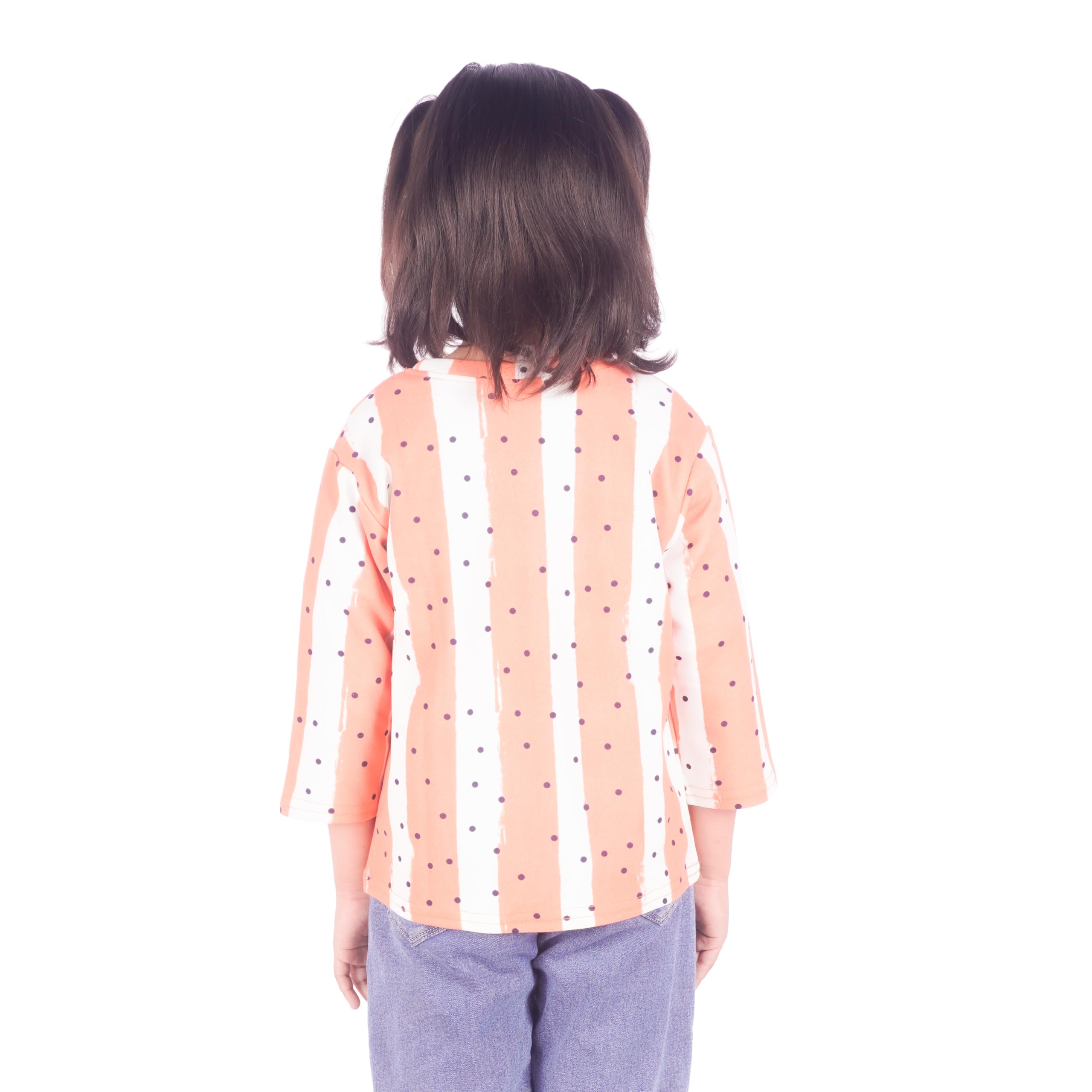 AURA STITCH Girls Peach Printed Cotton Top | 3/4 Sleeve Casual T-Shirt for Kids | Soft Round Neck Everyday Wear Top 1