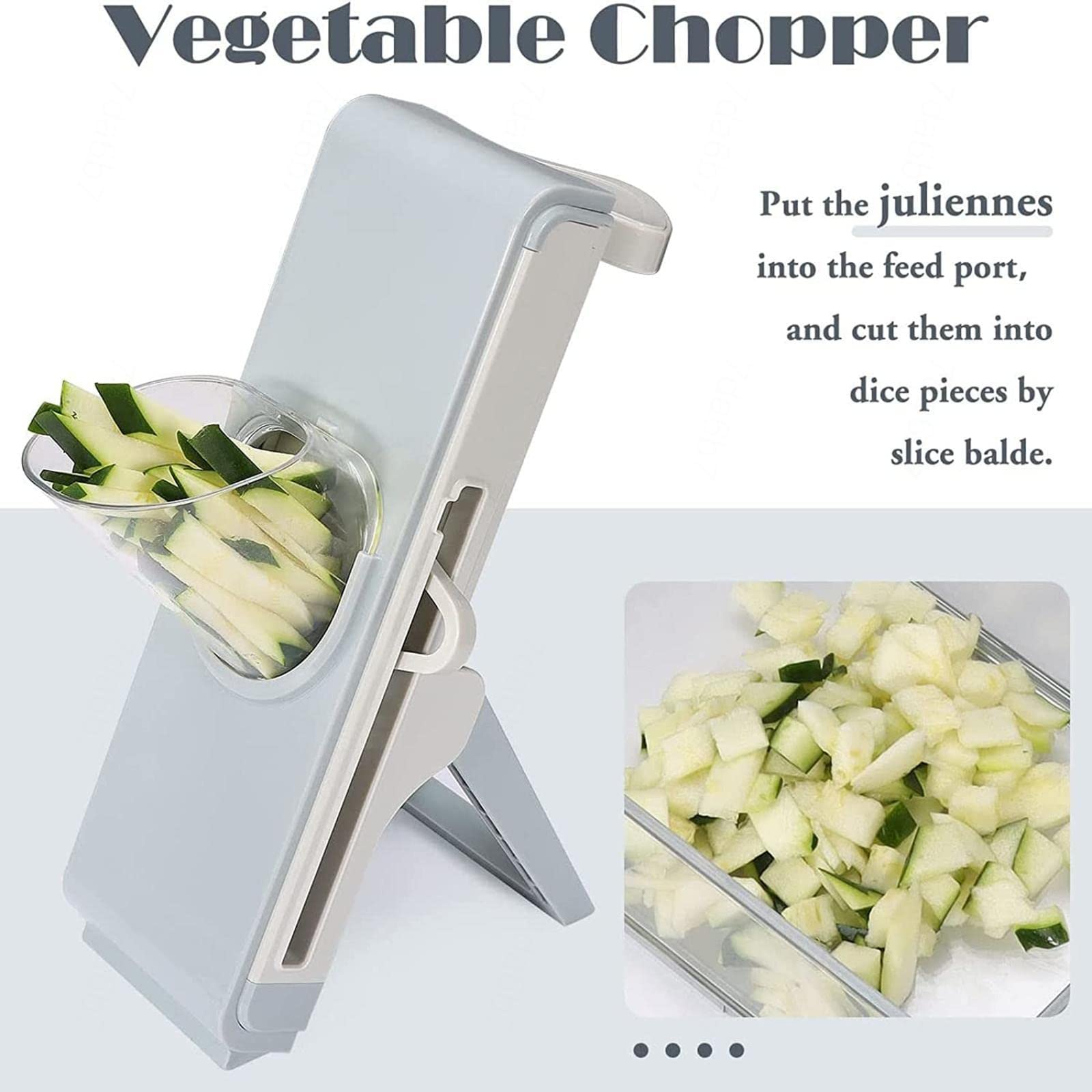 Affettatrice Mandolina Sicura per Cucina, Tritaverdure 4 in 1 Strisce Affettatrici Alimentari Regolabili Julienne Dicer Gadget Verticale per Patate, Cipolle, Cetrioli, Carote, Carne,B