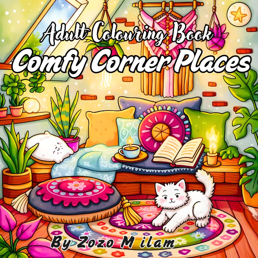 Comfy Corner Places Adult Colouring Book: 50 Relaxing Interior Designs Cozy Home Aesthetics for Creative Relaxation, Fun and Peaceful Mindfulness (Comfy Adult colouring Book)