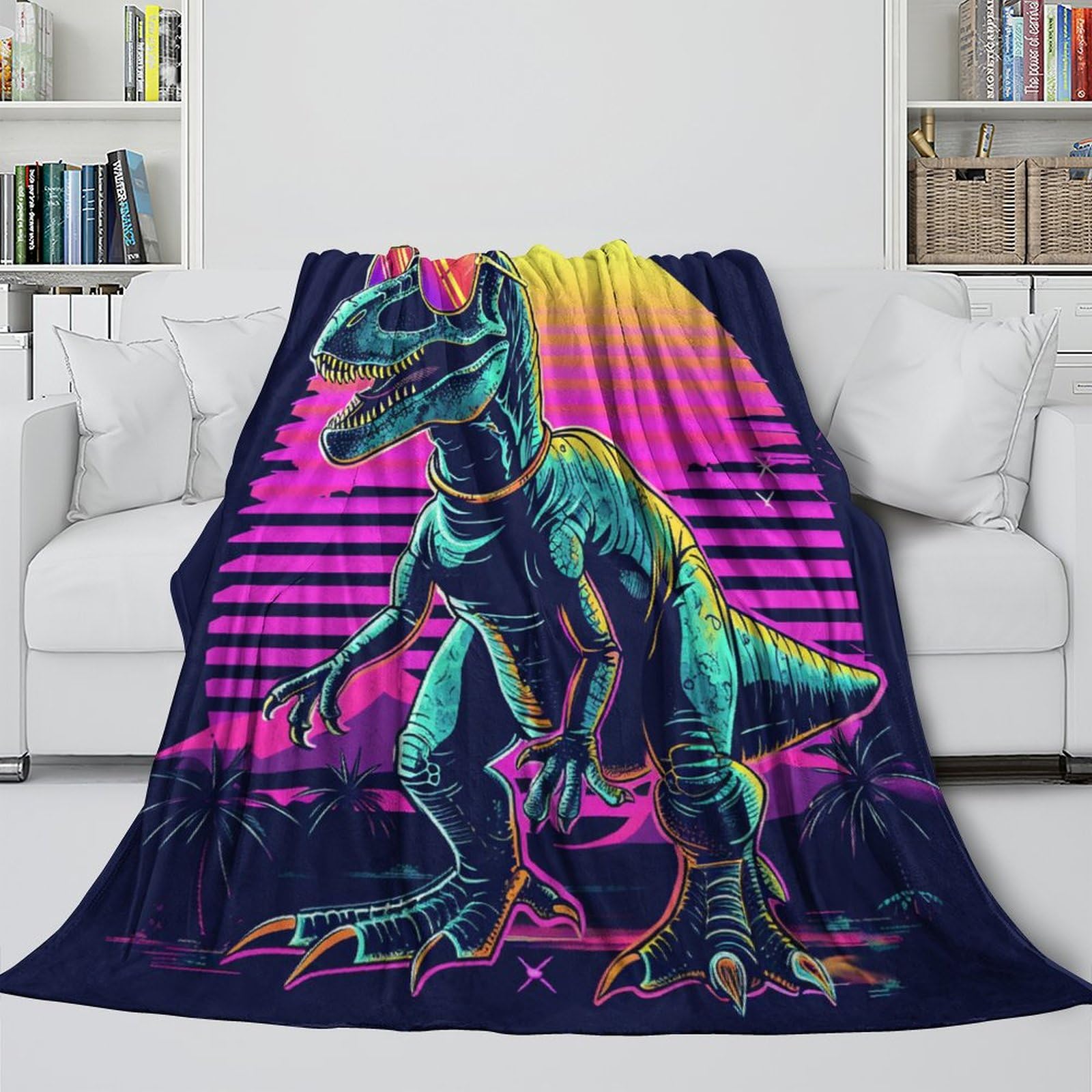 Coperta in pile ultra morbida, morbida e calda, con stampa digitale 3D, motivo: dinosauro, per divano e letto, ideale come regalo di Natale e compleanno, 150 x 200 cm