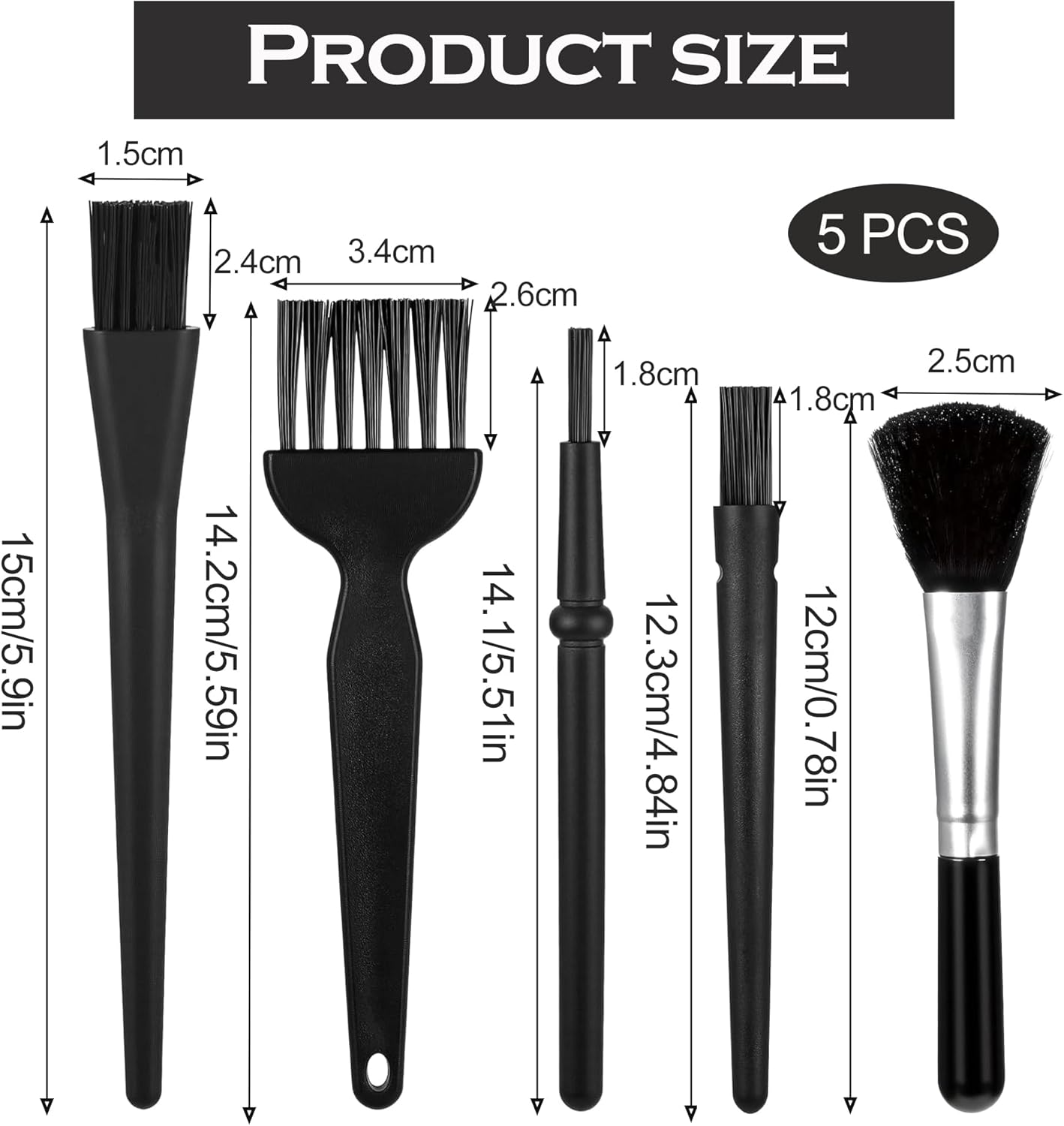 Pack of 5 Antistatic ESD Brushes, Anti-Static Cleaning Brushes, ESD Nylon Dust Brush, Keyboard Cleaning Kit, PC Cleaning Kit, for Cleaning PC, Keyboard, Conductive Floor, Circuit Board