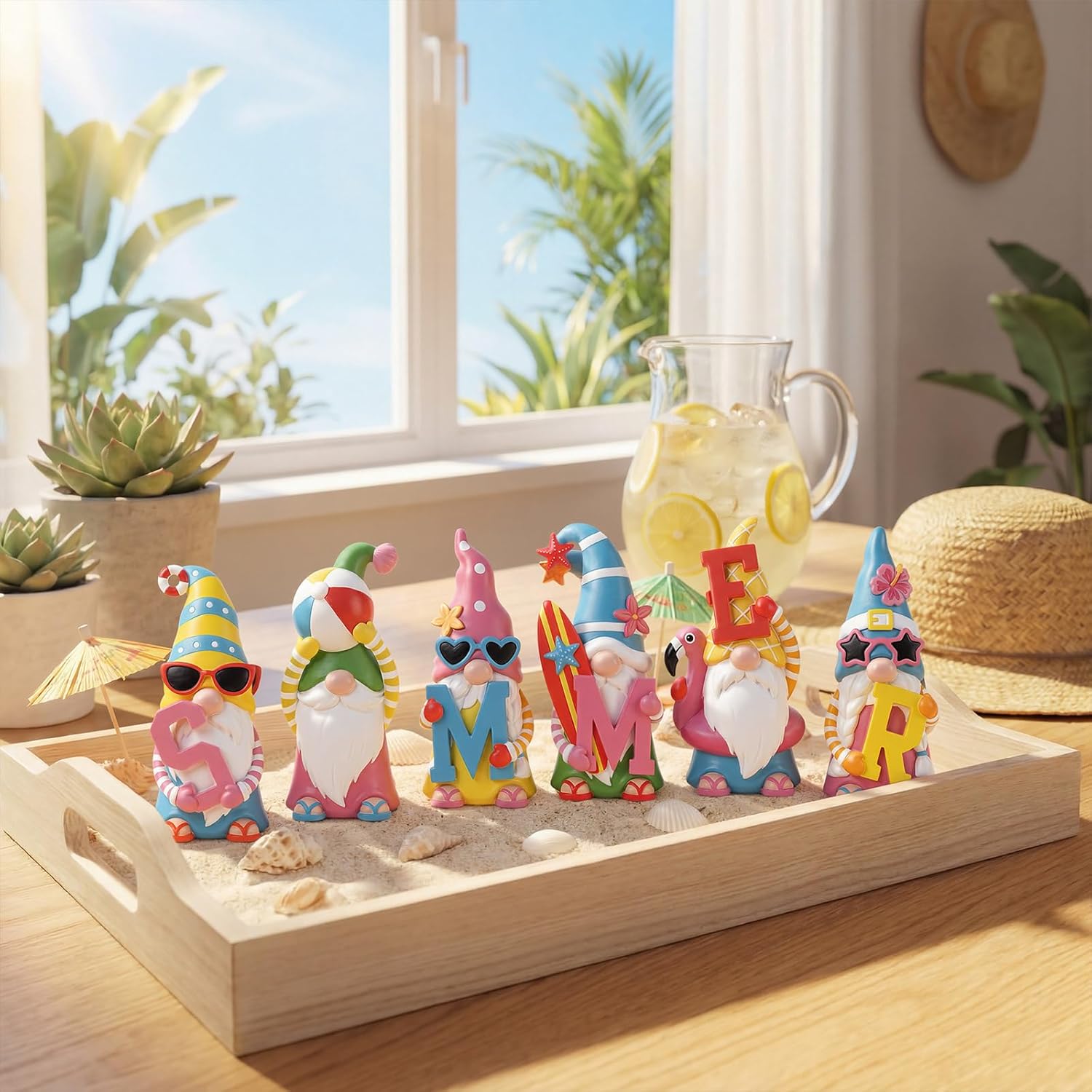 ShinyRelief 6 Pcs Spring Figurines Resin Gnome Tabletop Purple Pink Yellow Floral Sculpture Decoration Flower Table Centerpiece for Dining Room Home Party Supplies Gifts Decor
