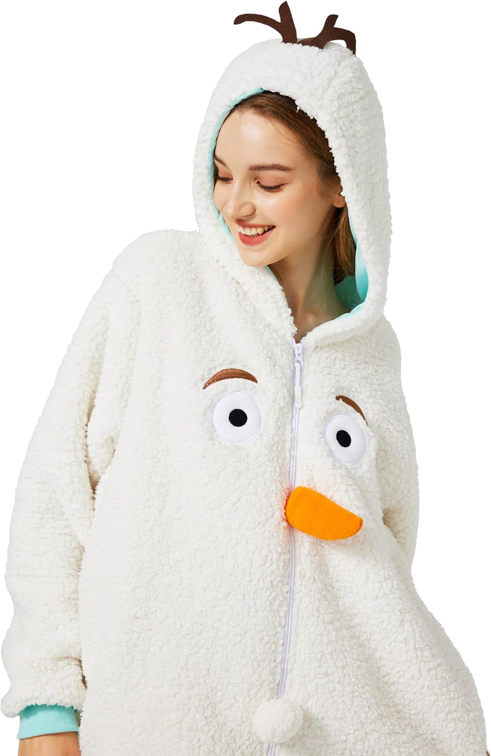 Unisex Snow Onesie Pajamas Halloween Costume,Warm Christmas Pajamas Set for Family Hooded Zipper - Image 5