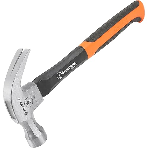 GreatNeck HG16C 16 Oz. Fiberglass Curved Claw Hammer, Household & Industrial Construction Hammer, Drive & Pry Nails, Frame a Home Addition, Fix a Leaky Roof, & More, Rugged Fiberglass Handle
