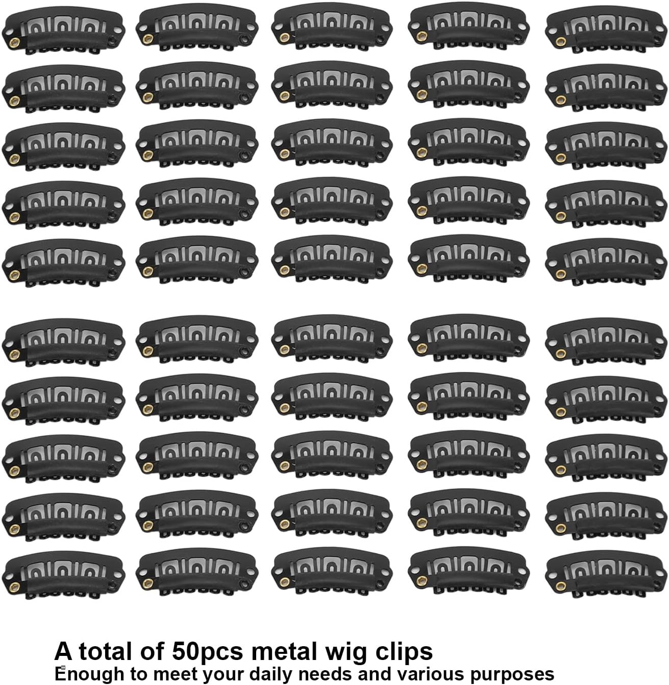 50 Pieces Wig Clips Metal Snap Clips for Hair Extensions U Shaped 6 Teeth Hair Extension Hairpiece Clips for Hair Extensions DIY Black 2.8cm