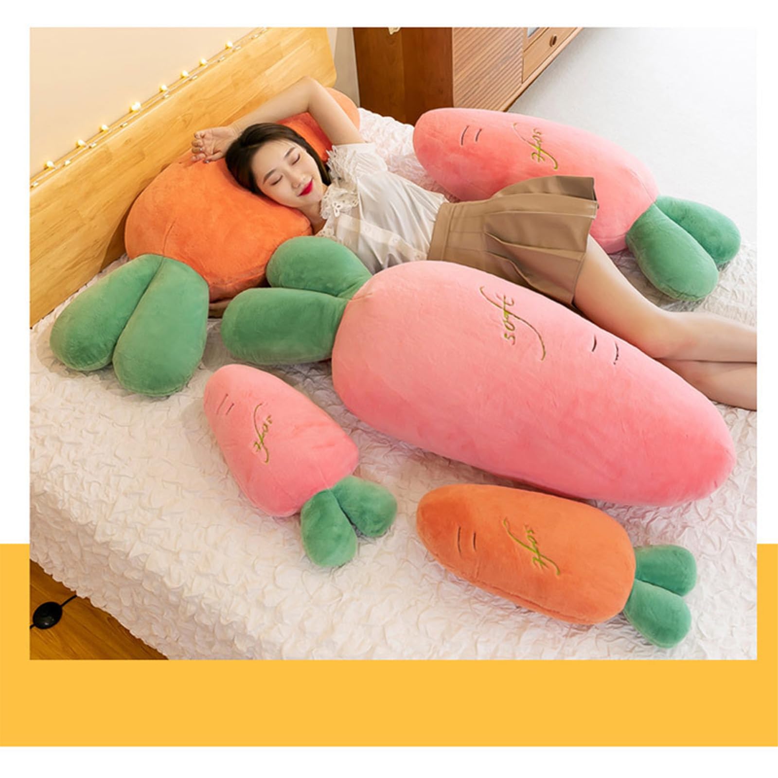 Karotten Plüschfigur, Gefüllte Karotten Plüschtier Kissen, Heimdekoration, Weich und bequem, Zum Kuscheln und Spielen, Geschenk für Mädchen und Jungen (110 cm,Orange)