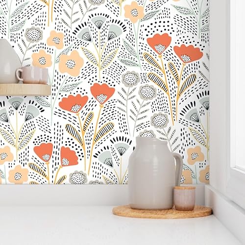 Miniatura 8 de Spoonflower Papel tapiz autoadhesivo de 12 x 2 pies, papel tapiz extraíble personalizado de flores naranja