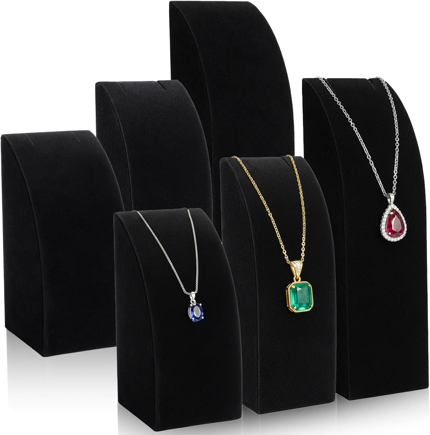 6Pcs Black Velvet Necklace Display Stand Velvet Jewelry Display Stand For Selling Pandent Chain Necklace Rack for Show 3 Sizes