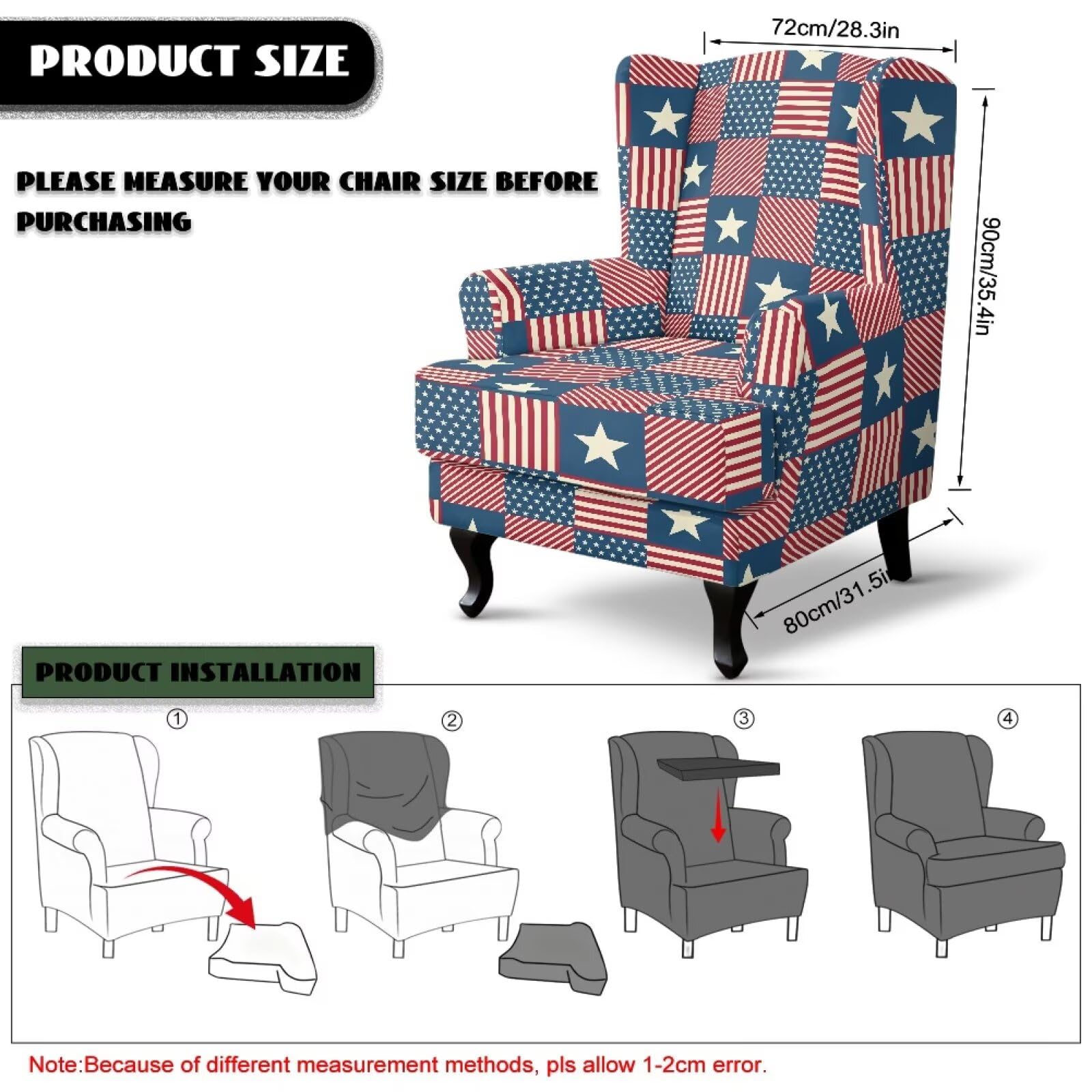 Biyejit Funda para sillón con diseño de bandera de Estados Unidos, 2 piezas