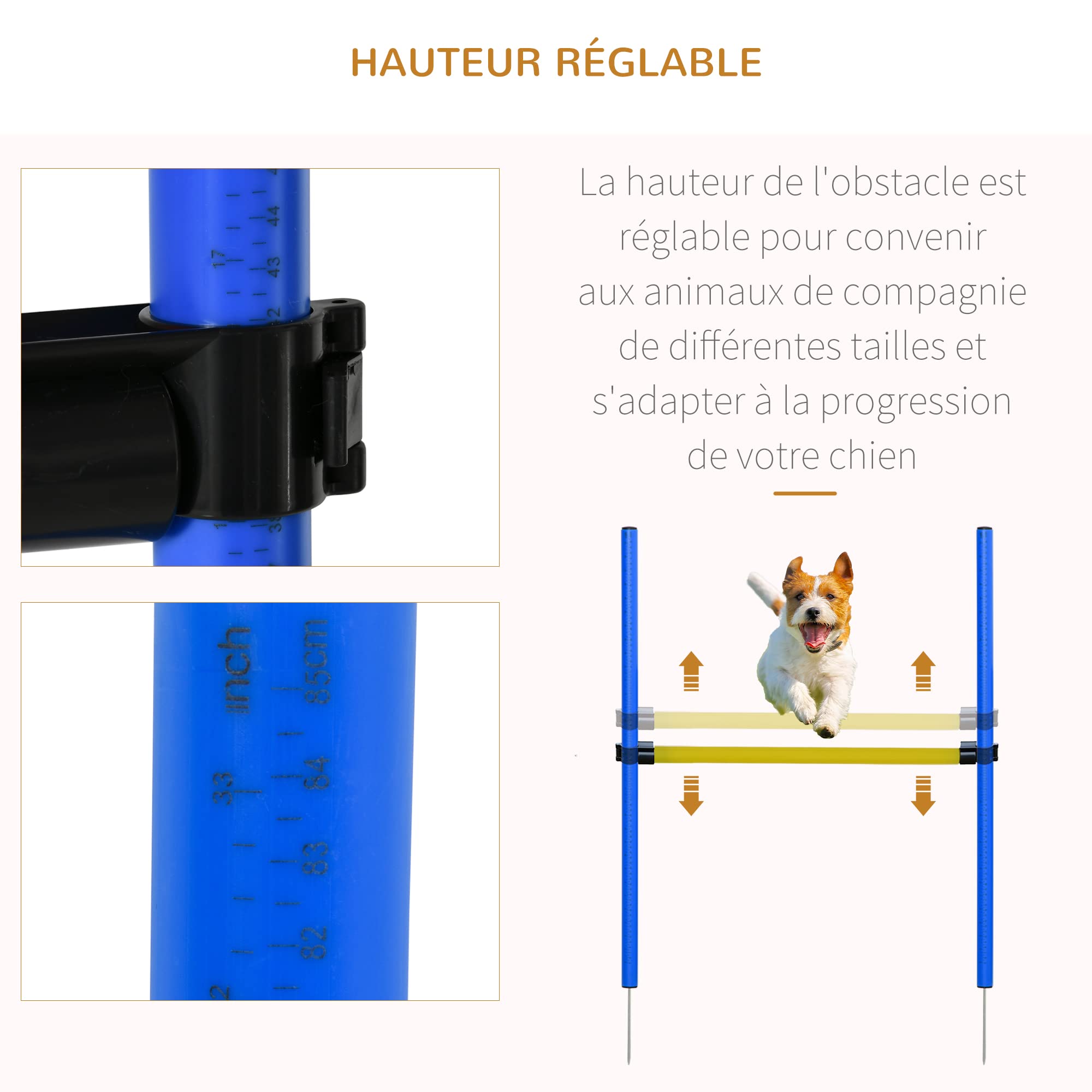 PawHut Agility Sport pour Chiens équipement Complet Obstacle, Tunnel, Slalom, Zone Repos + Sac de Transport Bleu Jaune
