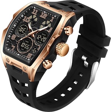 ساعة رجالية Relojes para Hombres ساعات تناظرية رقمية Tonneau ساعة يد تكتيكية عسكرية رياضية فريدة من نوعها ساعات يد مقاومة للماء مع ساعة توقيت منبه العد التنازلي تقويم مضيء شاشة منحنية