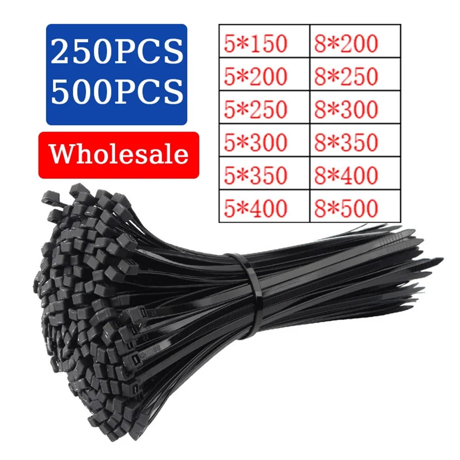 Samoblokujący nylonowy pierścień mocujący opaskę kablową Duży pasek zapinany na zamek błyskawiczny 250/500 szt(8x300mm)