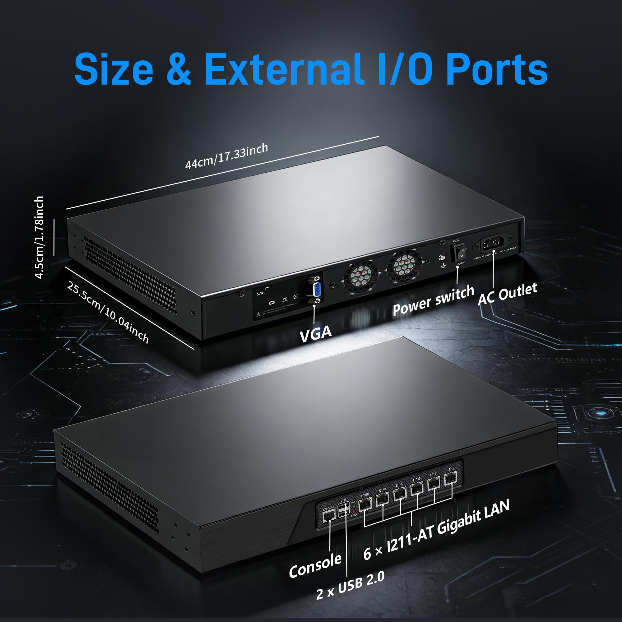 CWWK 1U Firewall Appliance, Rackmount Router Hardware, 6 x Gigabit i211-AT, Core i3-3217U, 19" Rack PC 8GB RAM 256GB mSATA SSD, Compatible with OPNsense, Homelab Network Server