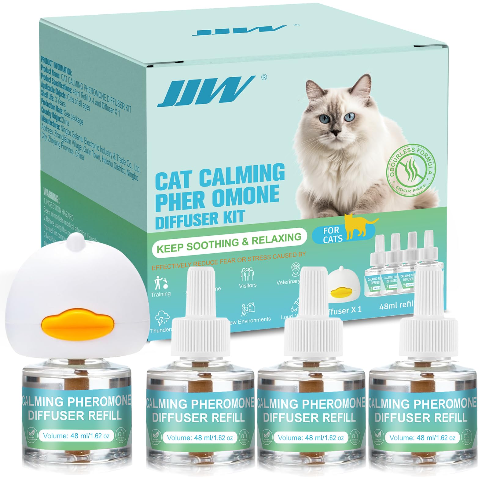 Cat Calming Pheromone Diffuser 4 in 1 Kit Cat Relaxing Pheromone Diffuser Relieve Anxiety Reduce Fighting Spraying and Scratching 48ml Refill