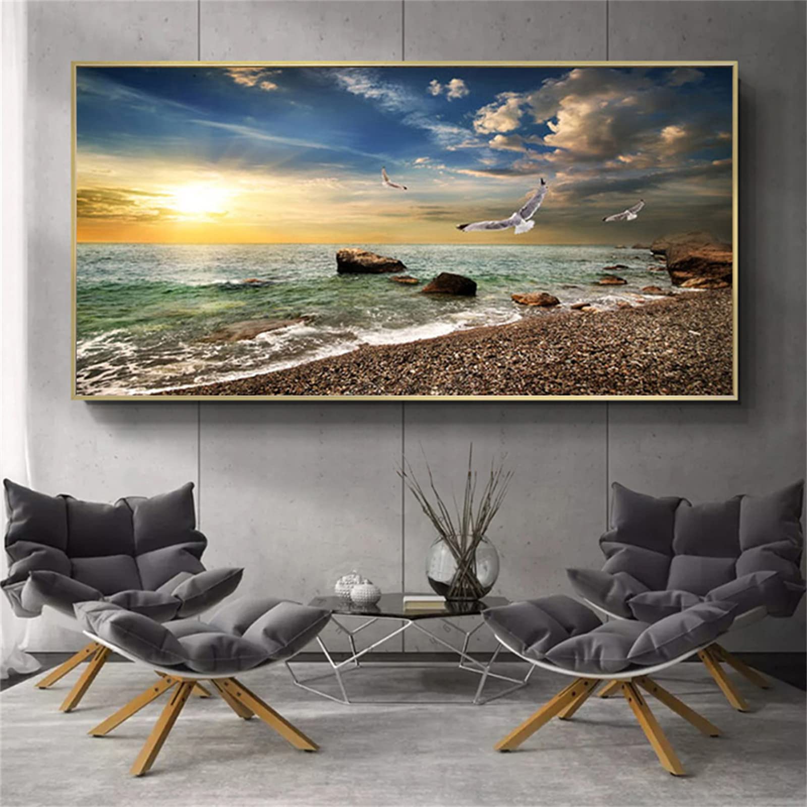 DIY zestawy do malowania diamentami 5D, pełne wiertło diamentowy obraz dla dorosłych i dzieci, kryształ górski haftowanie obrazy do dekoracji ścian domu - 90 x 180 cm (morze zachód słońca)