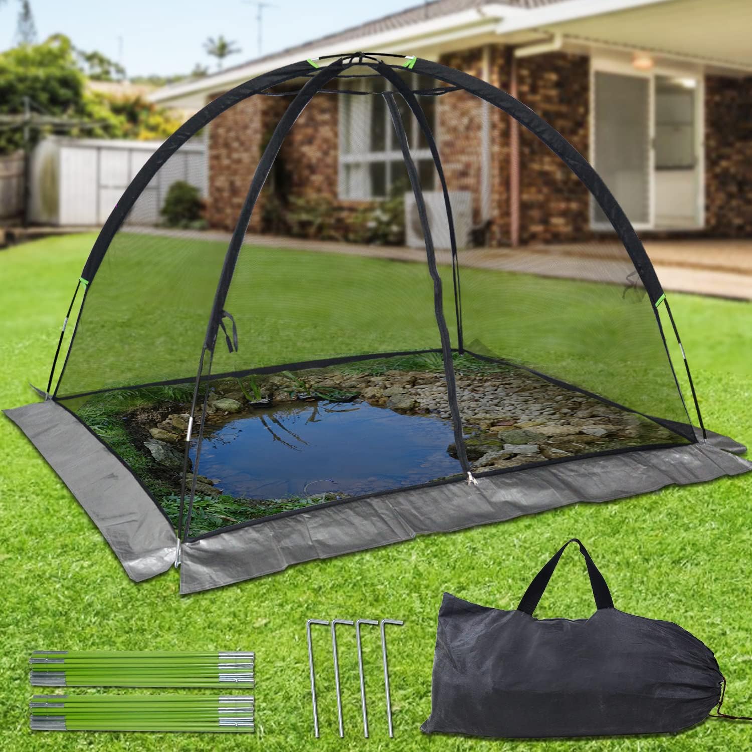 HIGOOD Pond Cover Dome, Pond Dome Net, Black Nylon