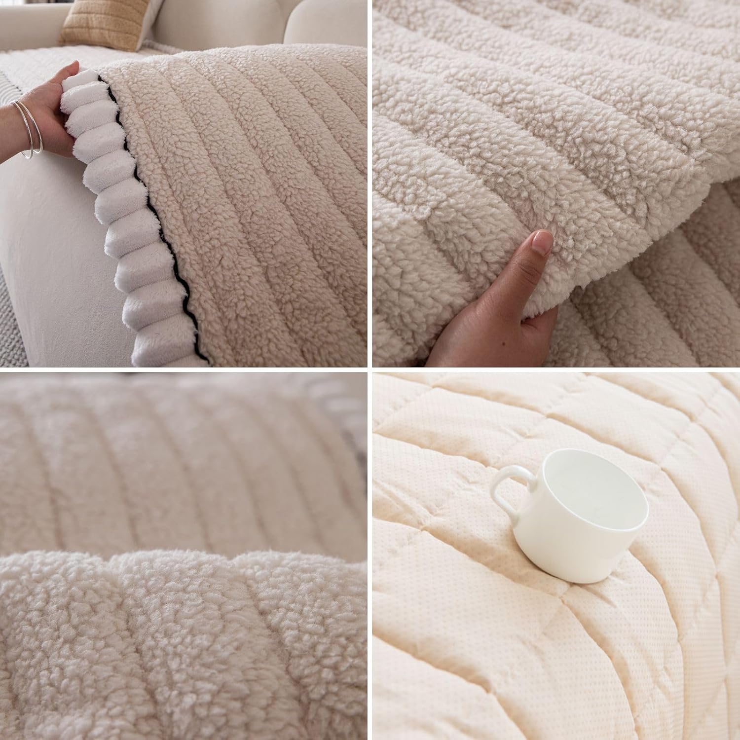 Sherpa Fleece Dog Couch Cover Soft Thick Fuzzy Sofa Cover Non-Slip Fluffy Dog Bed Cover Pet Blanket Sofa Couch Furniture Protector for Puppy Large Dog Cat (Ivory,28"x82")