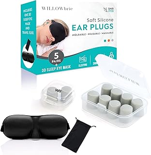 Willowbrie Earplugs | Noise Canceling Earplugs With 3D Eye Mask | Quiet Noise Reduction Earplugs | Super Soft & Reusable Earplugs | Silicone Ear Plugs | 27DB Sound Block | Grey