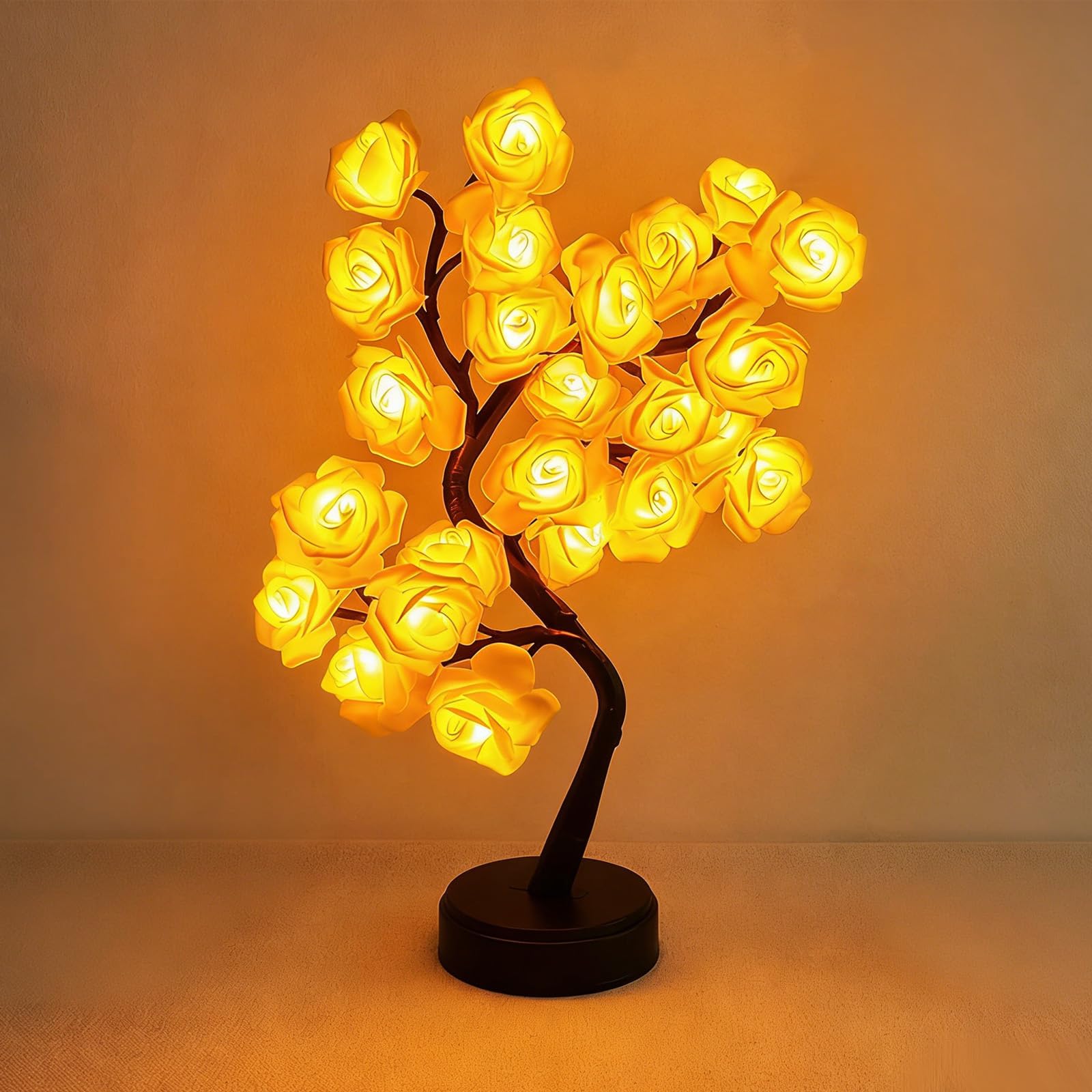 ANBET 24 LEDs Rose Flower Tree Lamp, LED Rose Tree Table Lamp, Cute Fairy Light up Flower for Mother's Day Home Bedroom Valentines Christmas Day Easter Wedding Party Decor-Yellow