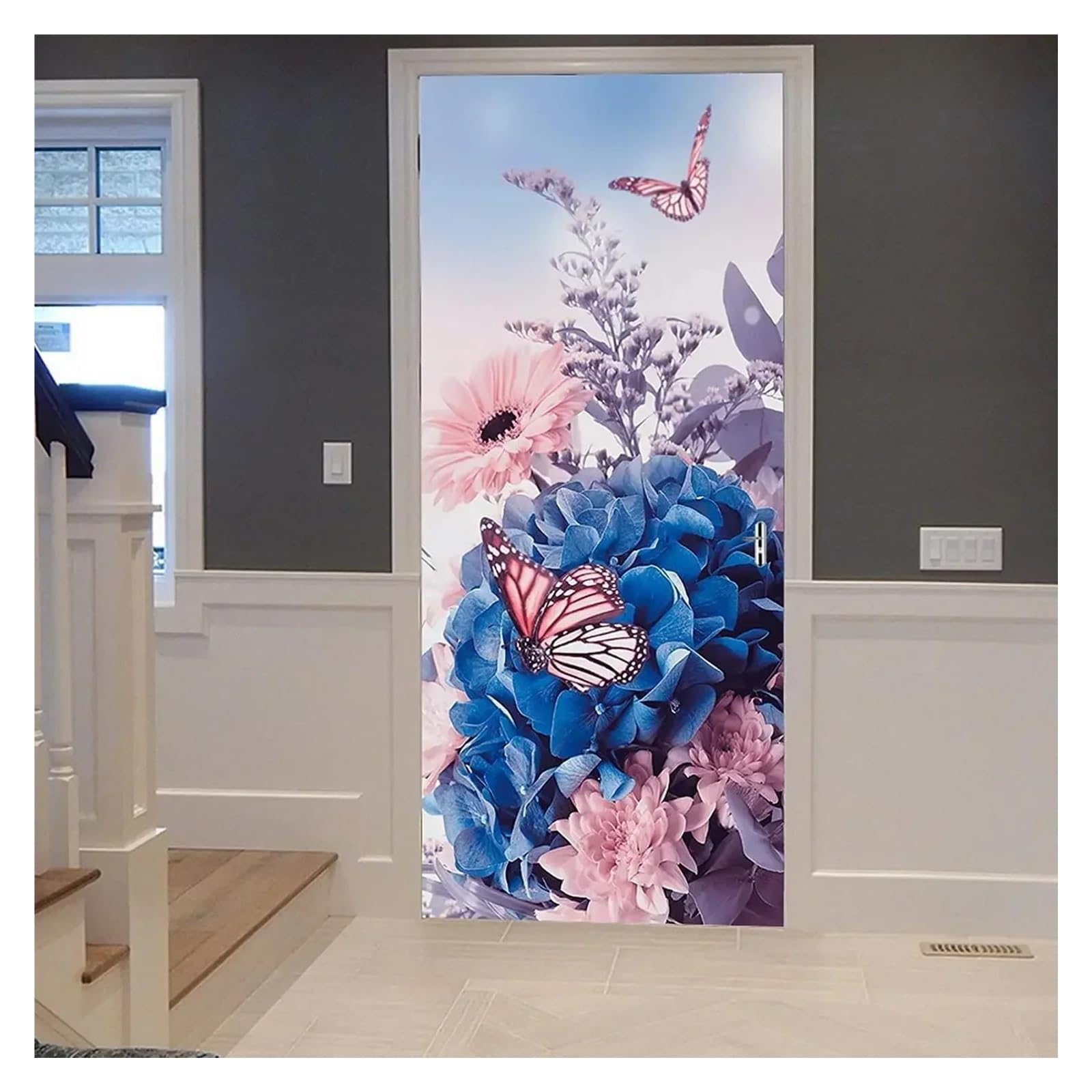 Sticker de porte fleurs 3D effet peinture huile Lotus Rouge 77x200cm