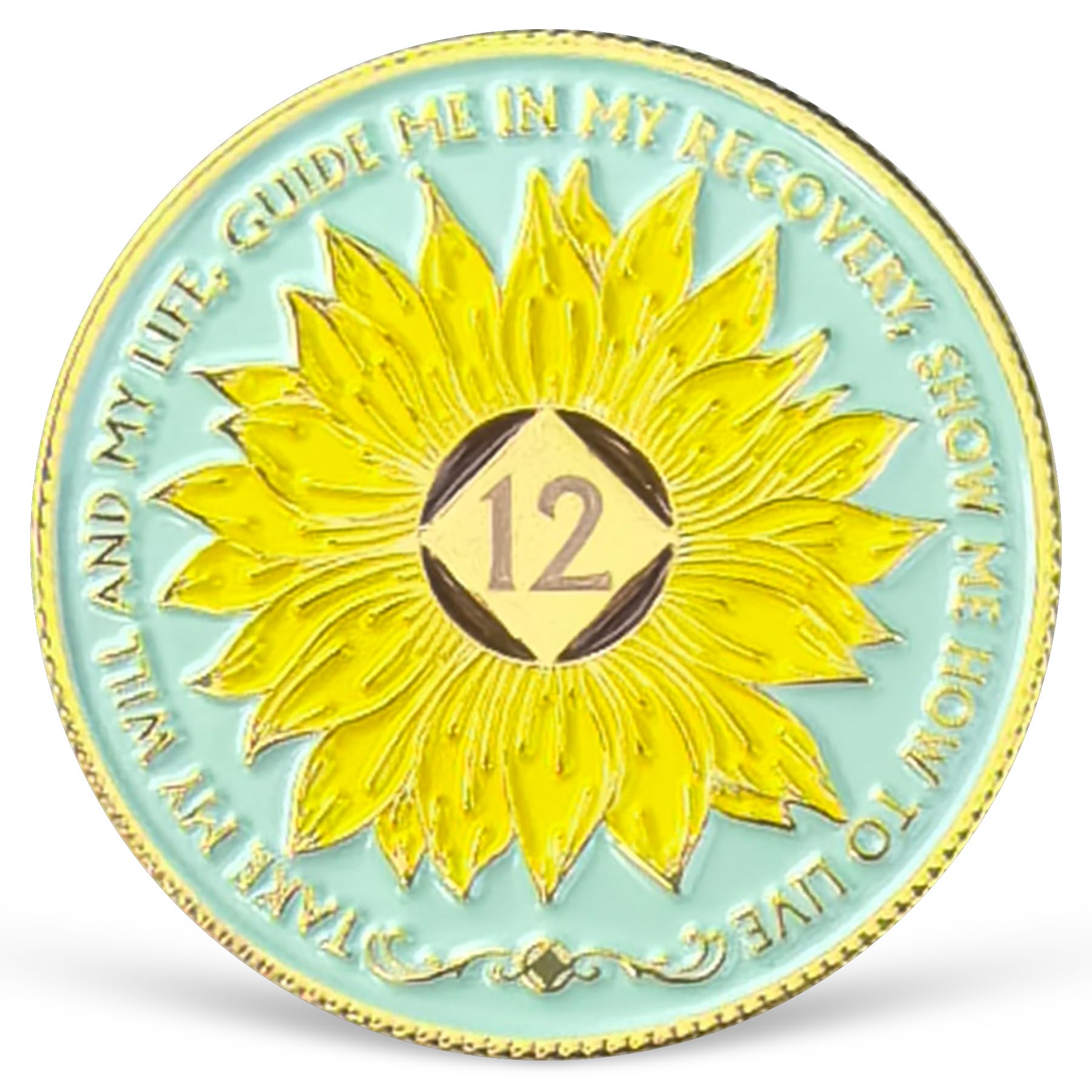 Sunflower 12 Year NA Medallion NA AA Sobriety Coin with Serenity Prayer NA Recovery Chip Celebrating Clean and Sober Living 1-20 Years Narcotics