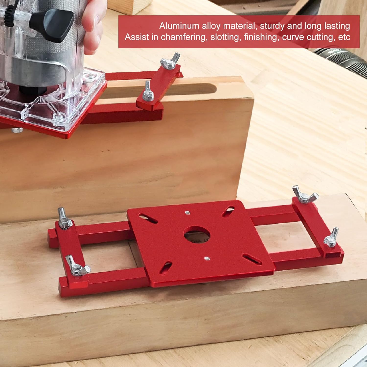 Woodworking Router Base Transparent Cover Wood Router Tool Slotting Bracket 2 in 1 Fastener Center Slotting Bracket for Cabinet Furniture Installation