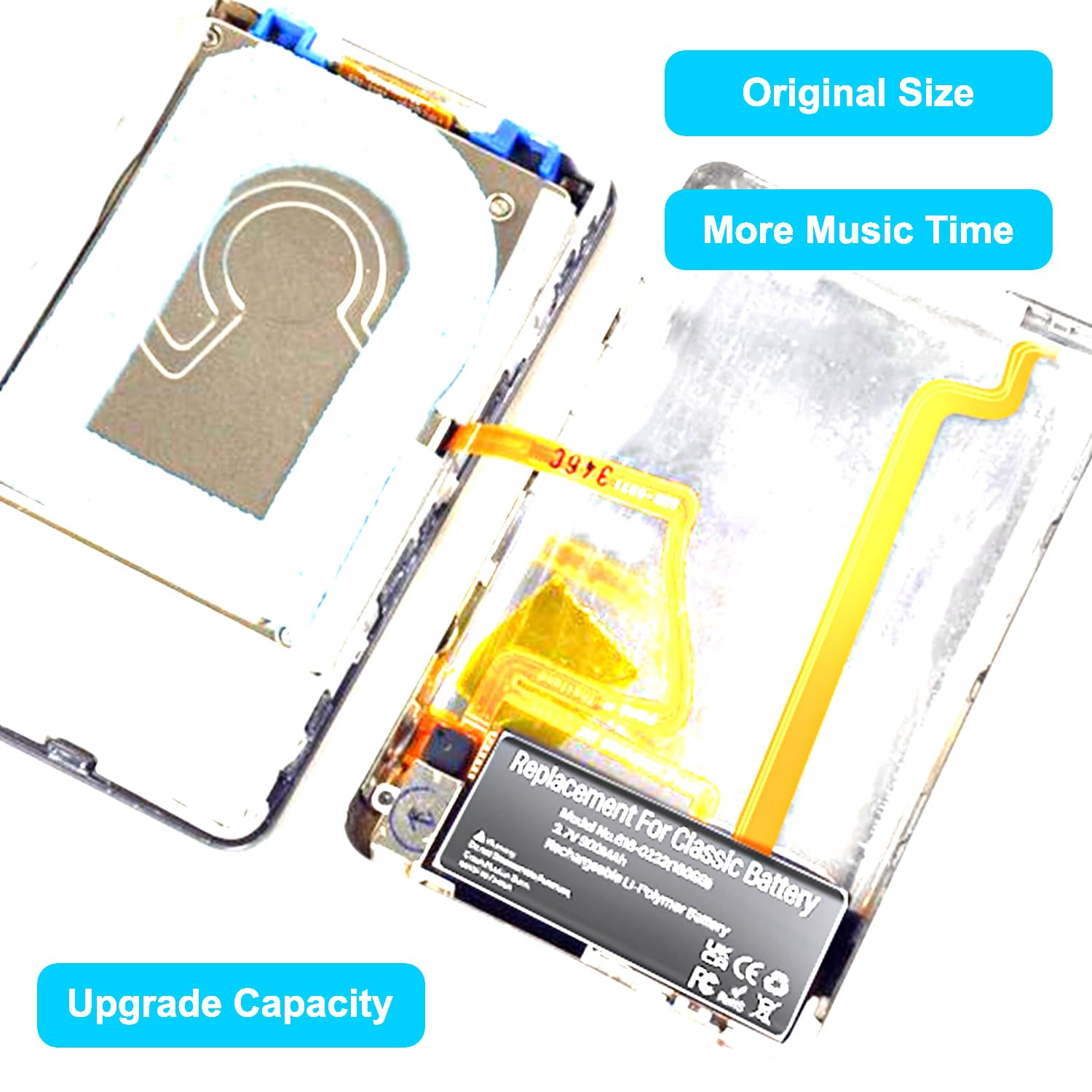 Batteria di ricambio 900 mAh per iPod di 5ª sesta e settima generazione Video Classic (A1136, A1238), 6° gen(80 GB), 6,5° gen(120 GB), 7° gen(160 GB) e 5° genere (30 GB) con strumento