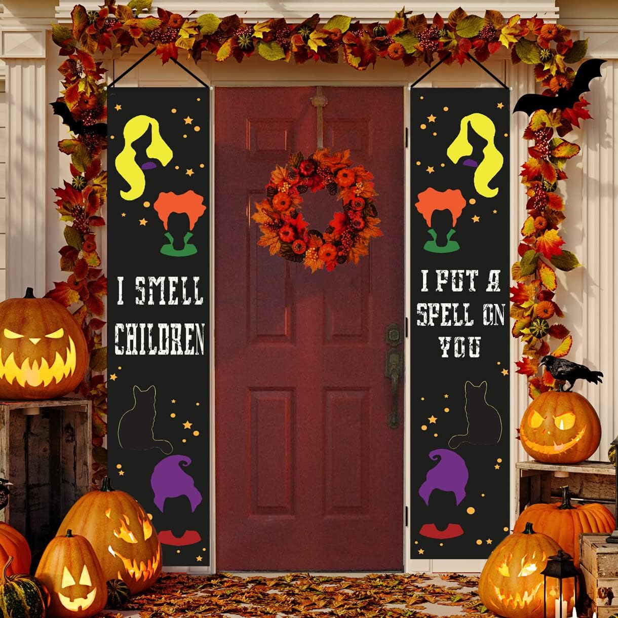 Halloween Decorations Outdoor, I Smell Children and I Put a Spell on You Sign, Hocus Pocus Front Door Porch Banners, Halloween Porch Decor, Halloween Decorations Indoor