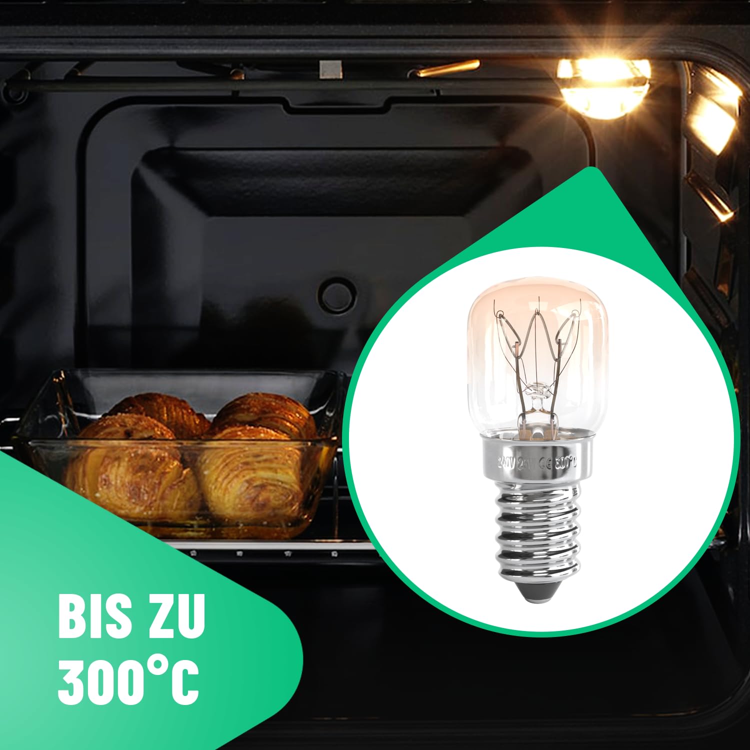 greate Lampa do piekarnika, E14, 15 W, 2 sztuki, odporna na temperaturę do 300 stopni, do piekarnika, grilla, lampy solnej, kuchenki mikrofalowej – żarówka do piekarnika z kapsułką T22, 75 lumenów i