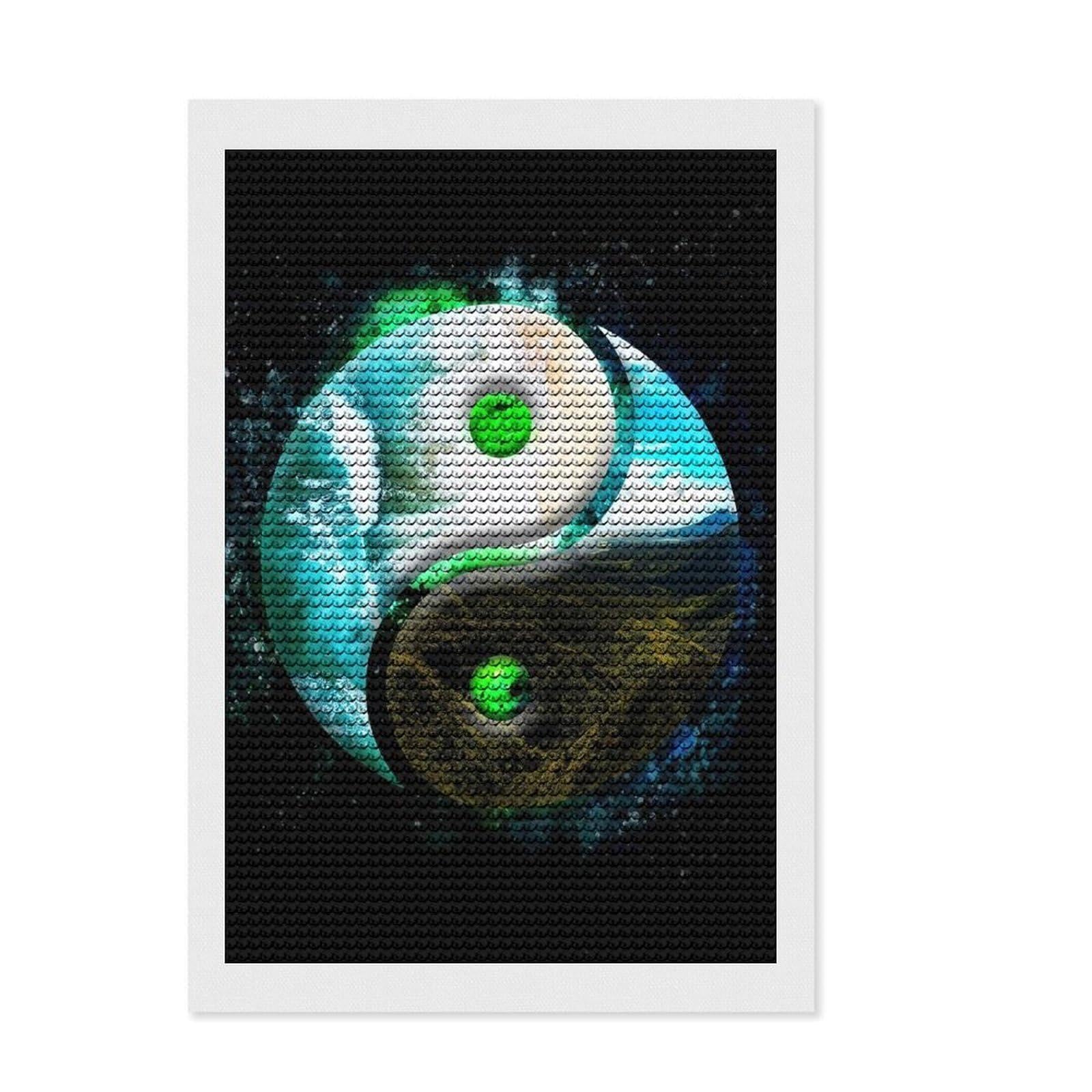 Junmoney Yin Yang Nature Balance Diamond Painting Canvas Kit 8"x12", Living Room Decor, Birthday Gift, Vintage Style Decor, Creative Gift Idea