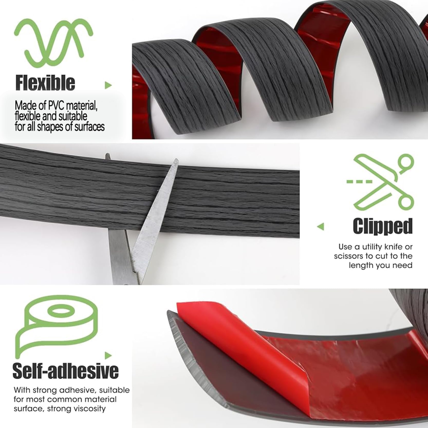 Bande de Bord de Moquette,PVC Rail de Transition,Bande de Séparation Plate,Auto-Adhésive Bande de Transition de Plancher pour Planchers,Stratifiés Etc(Size:15m,4cm)