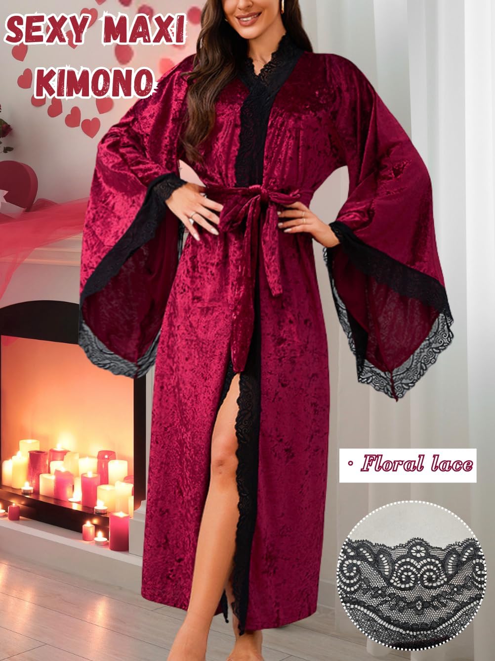 Silk Long Robe For Women, Satin Lace-Trim, Bride Wedding-Night, Bridal Bridesmaid Kimono Robes Lightweight