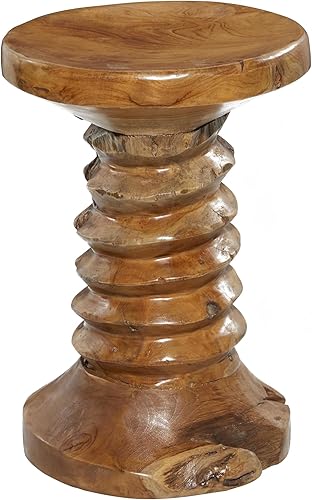 Deco 79 Mesa decorativa de madera de teca hecha a mano con borde vivo con base en espiral, 13 x 13 x 19 pulgadas, marrón, tamaño cómodo