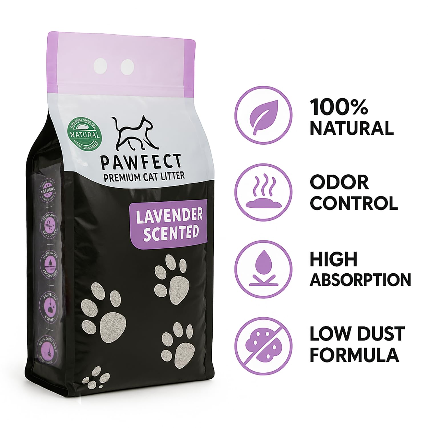 Lavender Scented Clumping Cat Litter – 9.6 lb / 5L, Lightweight, Dust-Free, Strong Odor Control, Turkish White Bentonite