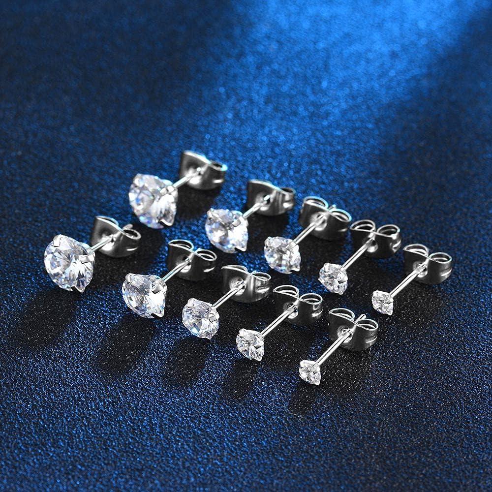 Surgical Stainless Steel Stud Earrings Hoop Earrings for Women Men 14K Gold Plated Hypoallergenic Cartilage Earrings Flat Back CZ Earrings Set Dainty Multiple Piercing Pack of 8 Pairs - Image 7