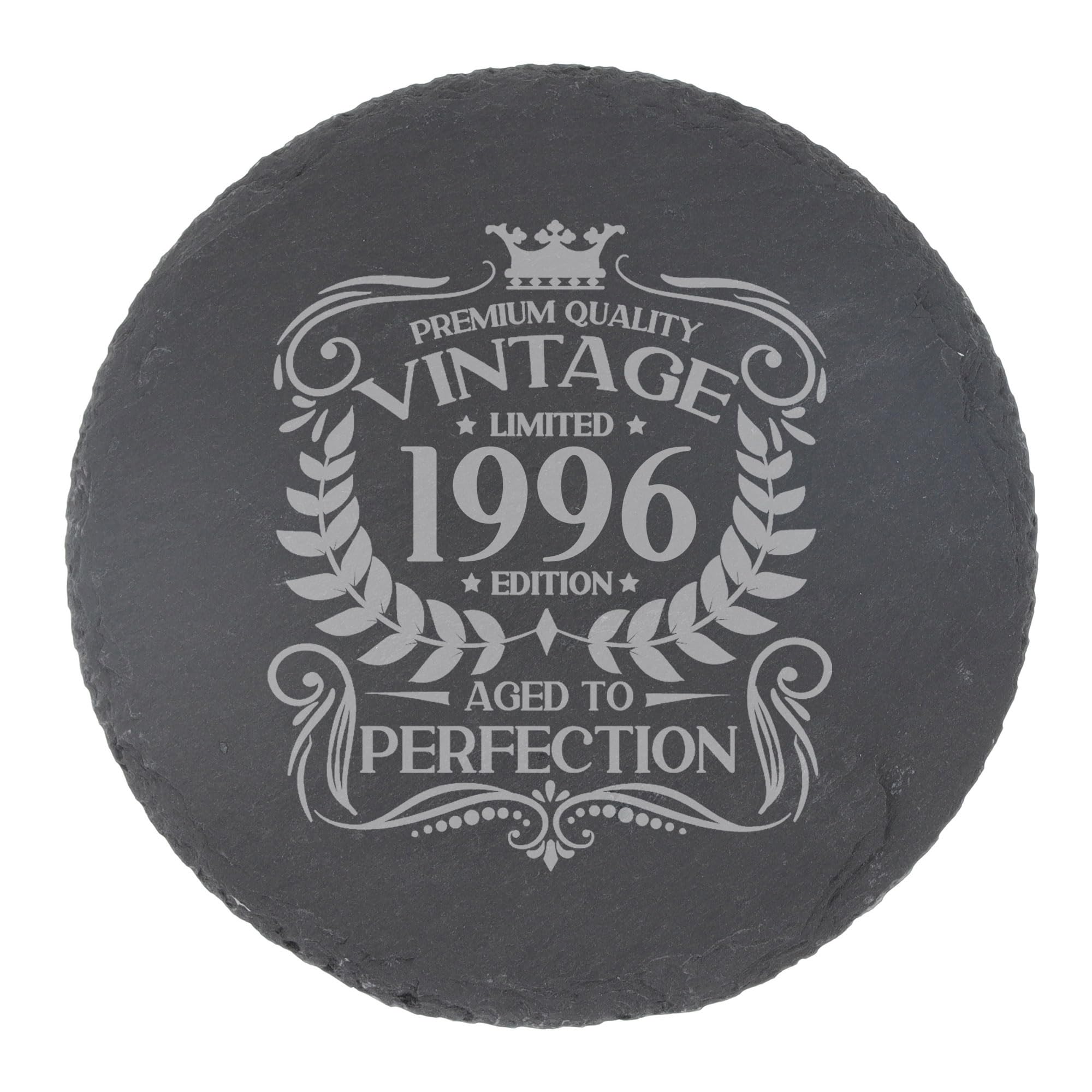 30th Birthday Gift for Men Vintage 1996 Aged to Perfection Engraved Slate Coaster Present for 30 Year Old Etched Natural Slate Placemat (Round Slate)
