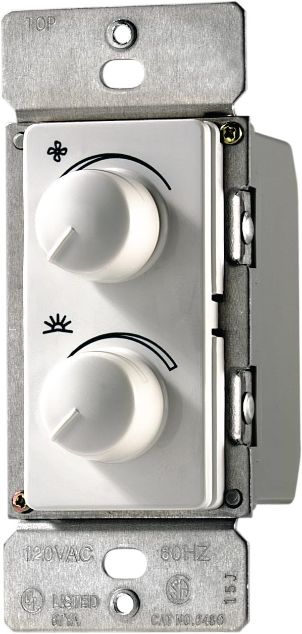Eaton RDC25-W-K 2.5-Amp Single-Pole Combination Quiet 3-Speed Fan Control and 300-Watt Dimmer, White