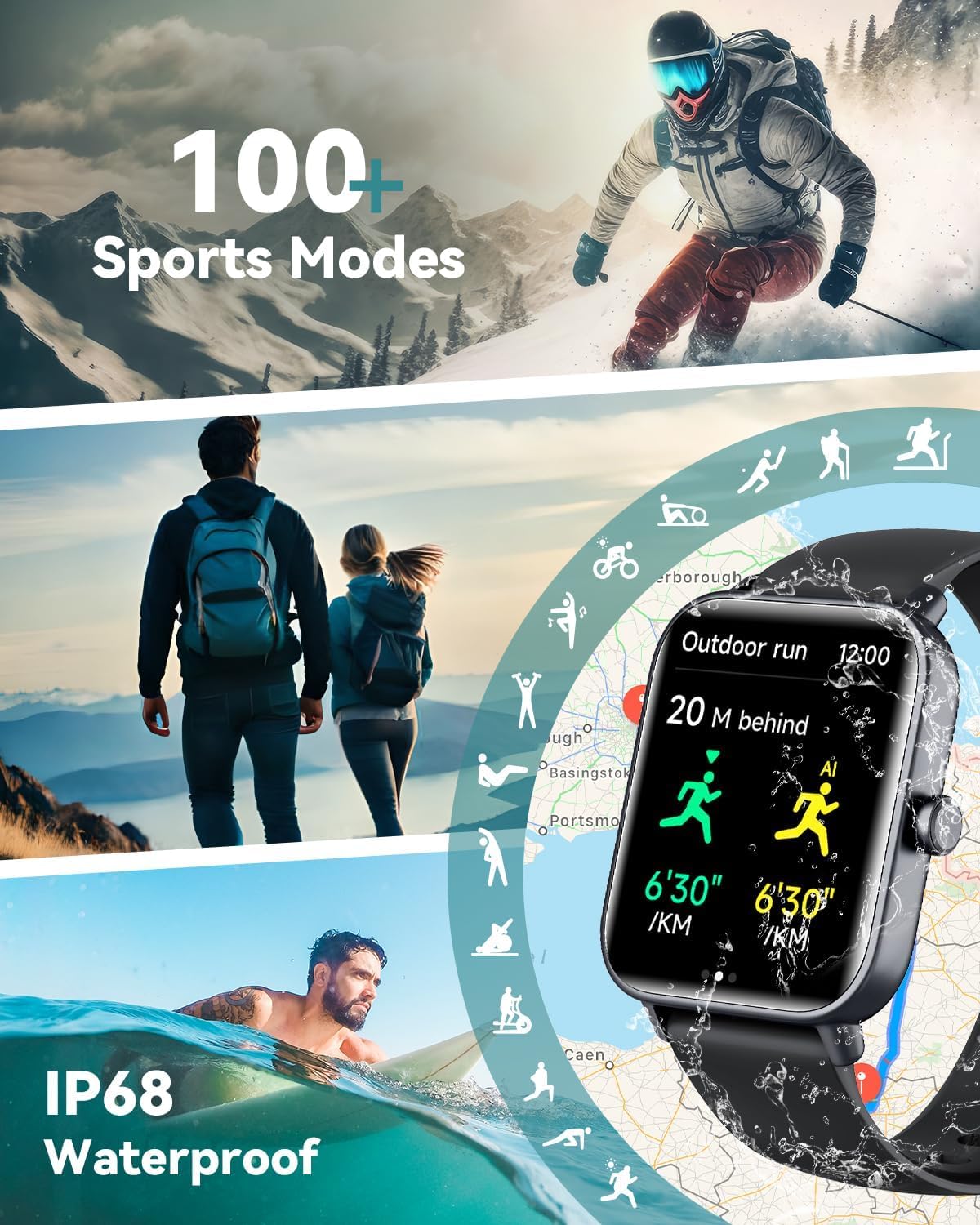 Quican Reloj Inteligente Hombre Alexa Instalado con llamada Bluetooth Monitor de Frecuencia Cardíaca SPO2 Smartwatch Rastreador de Sueño Reloj Inteligente 110+ Deportes para iOS Android