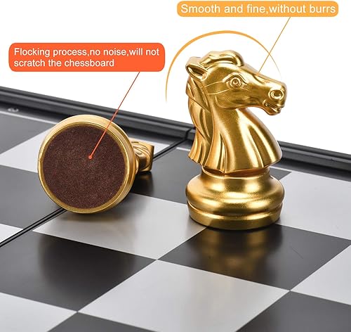 Miniatura 6 de Juego de mesa de backgammon magnético 3 en 1 con tablero plegable de 12.5 pulgadas para niños y adultos (Ajedrez oro y plata)