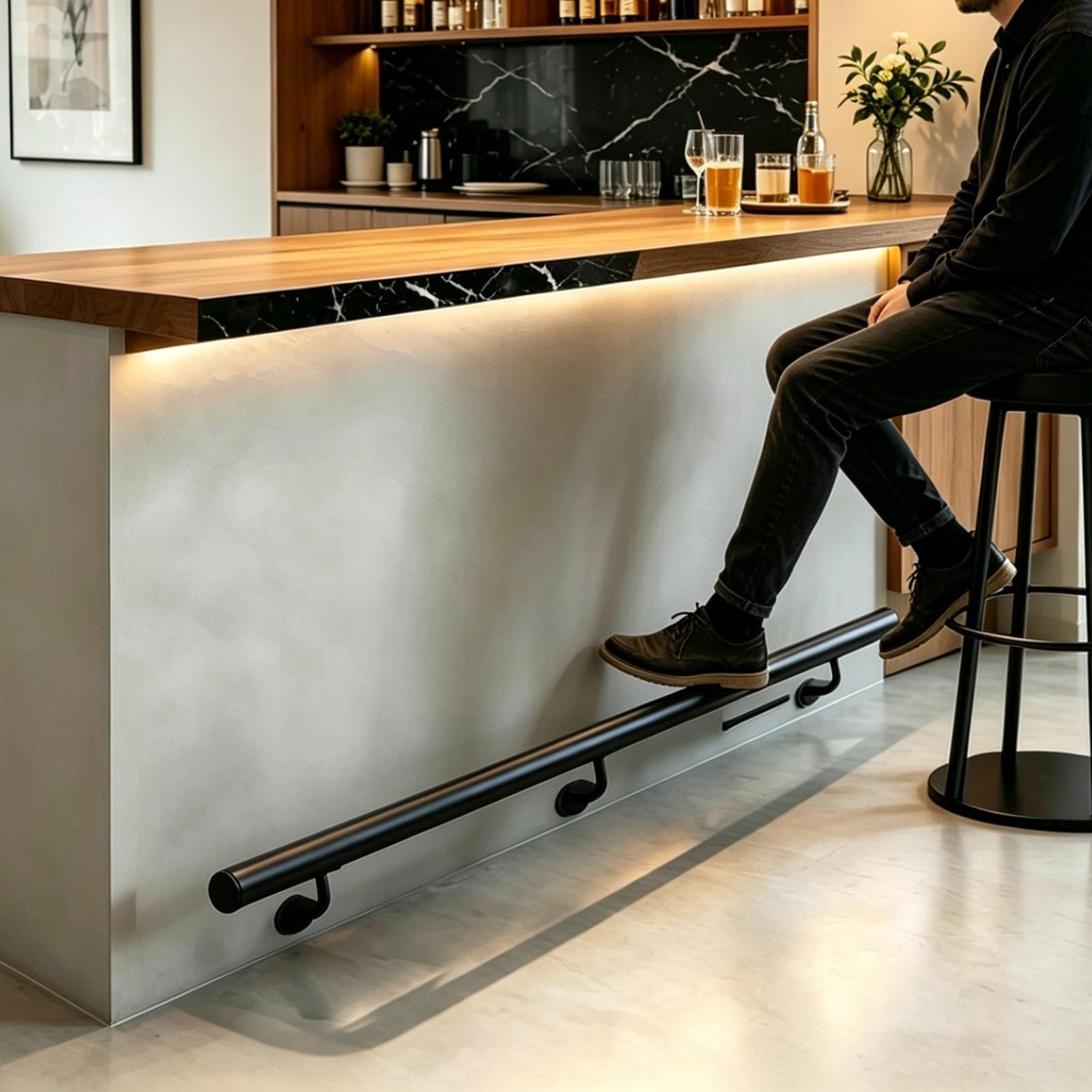 HDYZJQ Wall Mount Round Foot Railing for Bar/Open Kitchen/Commercial Western Restaurant, Indoors Small Foot Rest Rail Kit, Easy to Install Bar Footrail(Black,410cm/13.5ft)