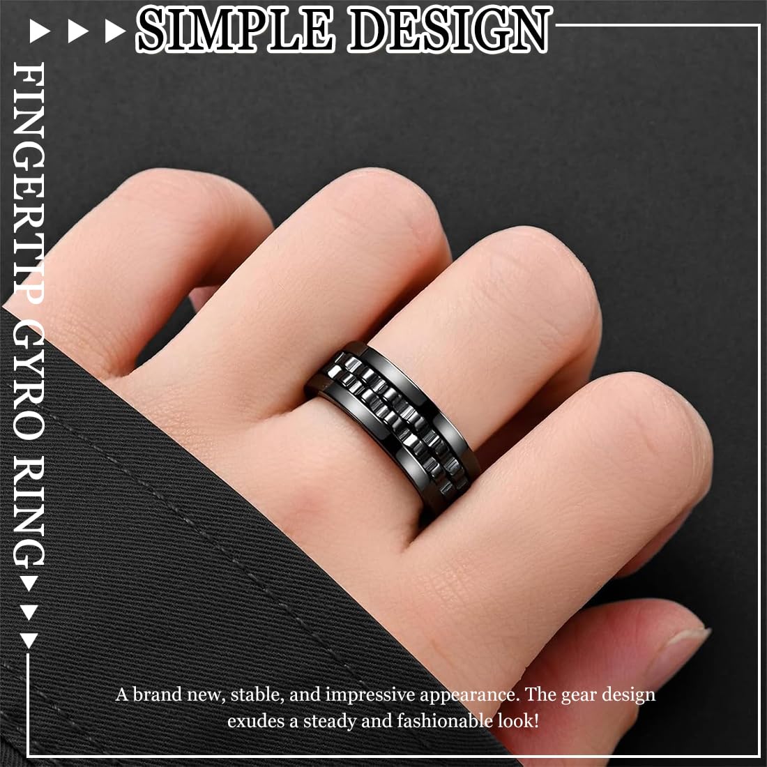Fidget, anello antistress e anti-ansia, catena a forma di collegamento, set di anelli in acciaio inox, accessori alla moda, regalo per uomini e donne, per uomini e donne, larghezza 8 mm
