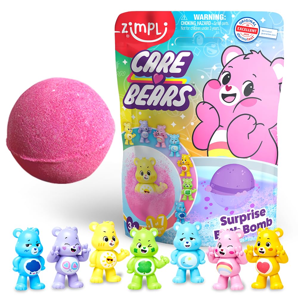 ZIMPLI - Large Care Bears Surprise Bath Bomb, 1 of 7 Surprise Care Bears Toys to Collect, One per Baff Bomb, Collectable Toy Figures, Birthday Party Bag Fillers