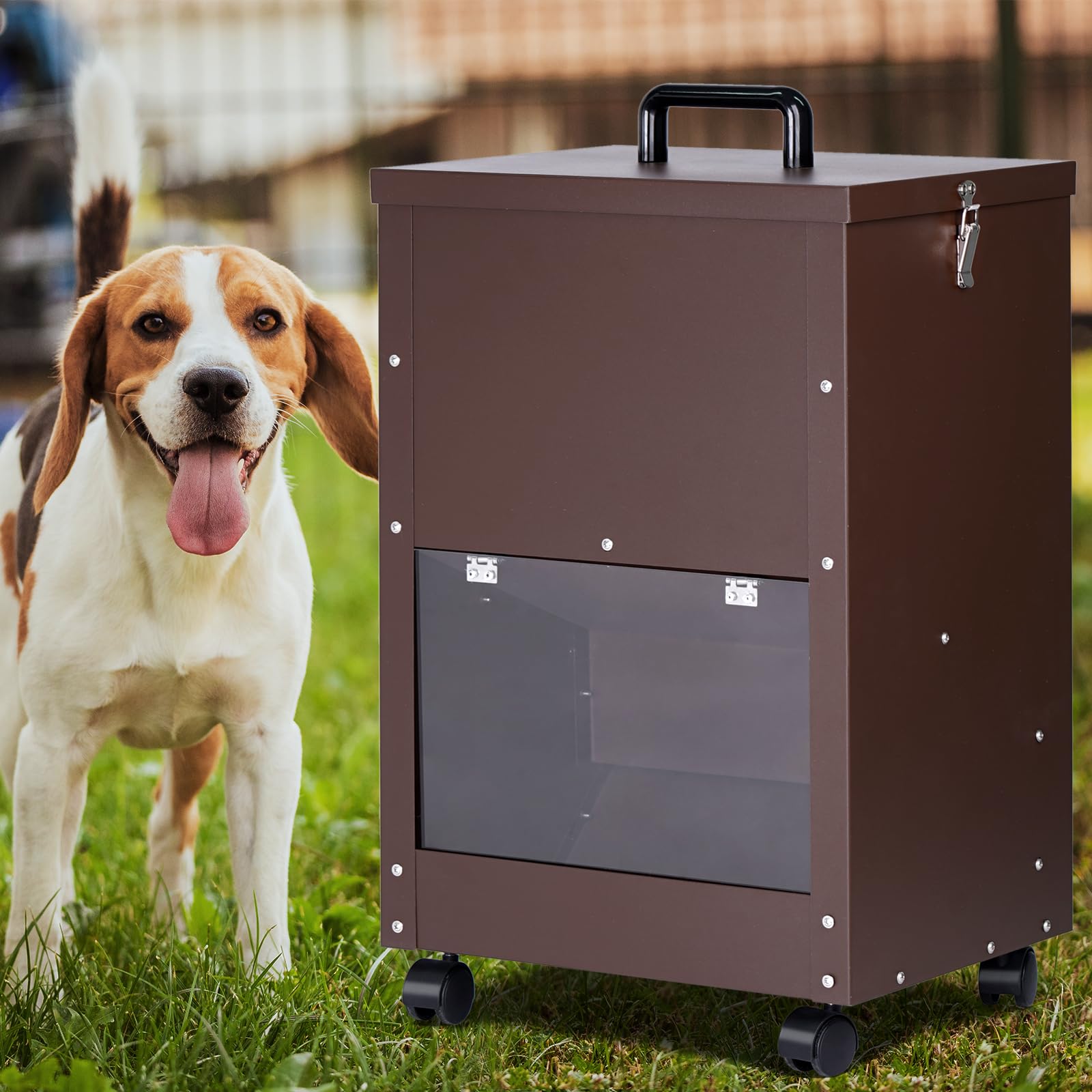 Comedero AutomáTico para Perros, Raza Grande 45 Libras Comedero de Metal por Gravedad Comedero AutomáTico Extra Grande para Perros, FáCil de Mover con Ruedas